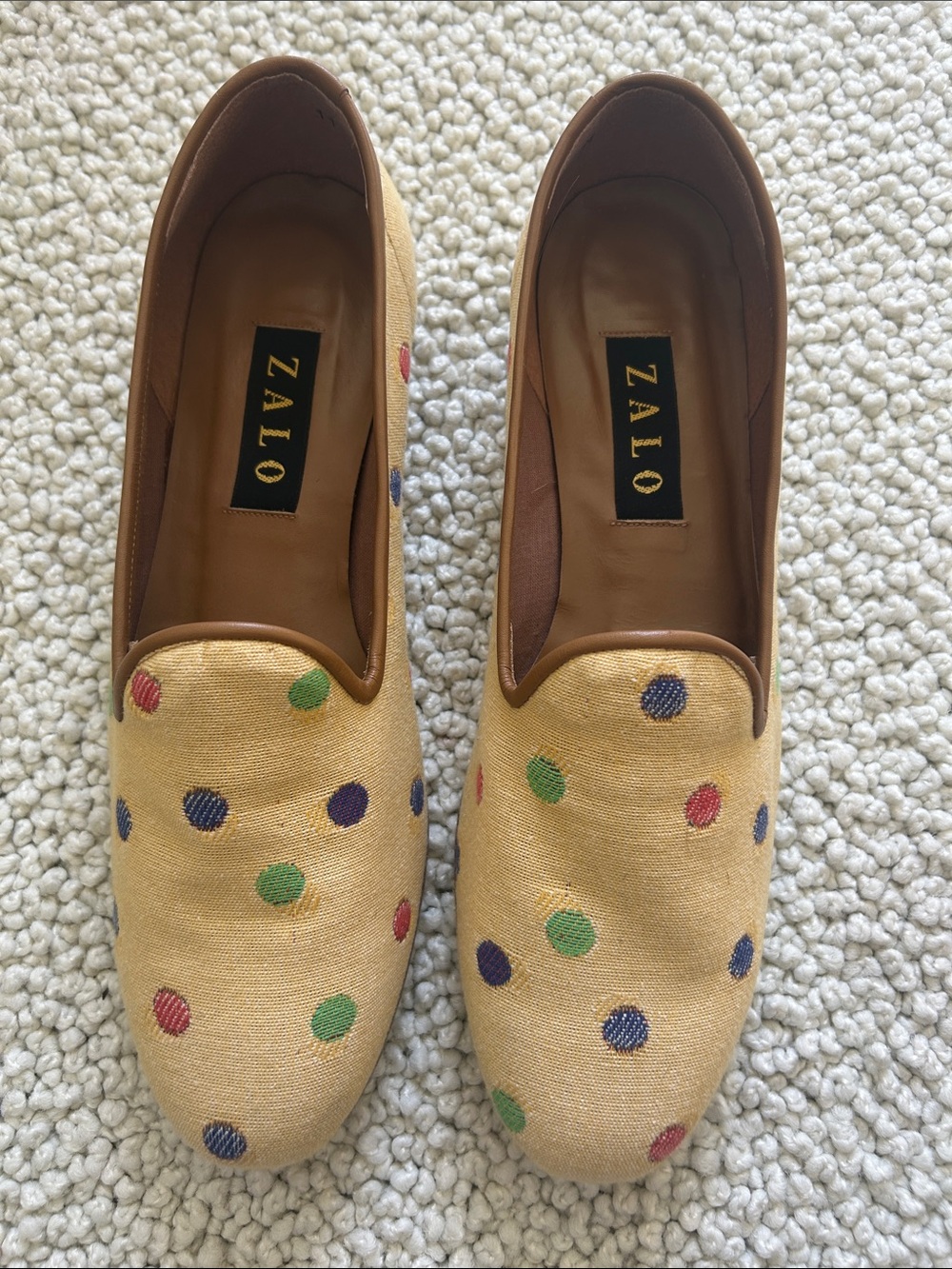 Zalo Yellow Polka Dot Slip-On Loafers with Multicolor Dots -11M